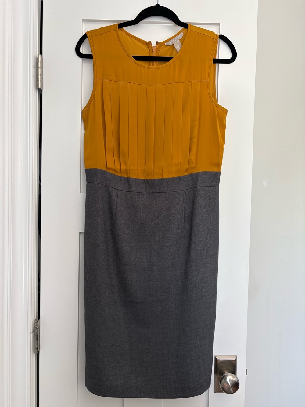 Banana Republic Mustard and Gray Colorblock Midi Sheath Dress